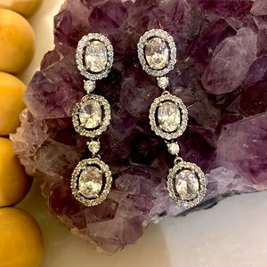 Silver and CZ drop earrings